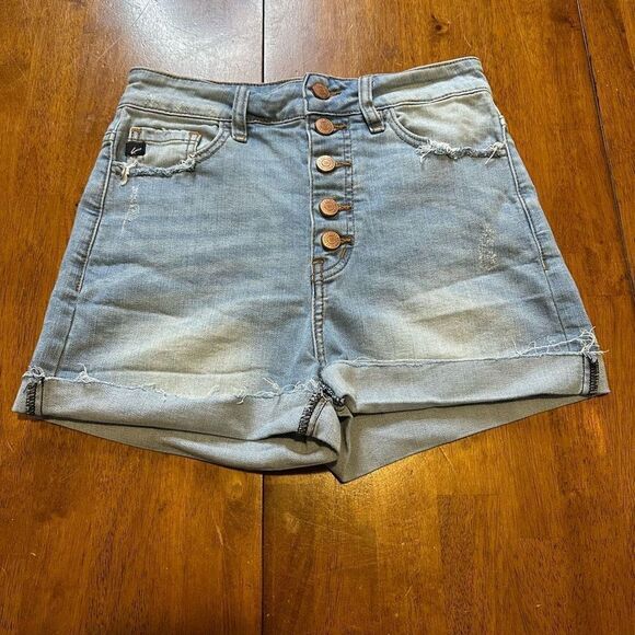 Kancan Distressed High Rise Stretch Button Fly Jean Shorts Cuffed size small - Picture 1 of 8